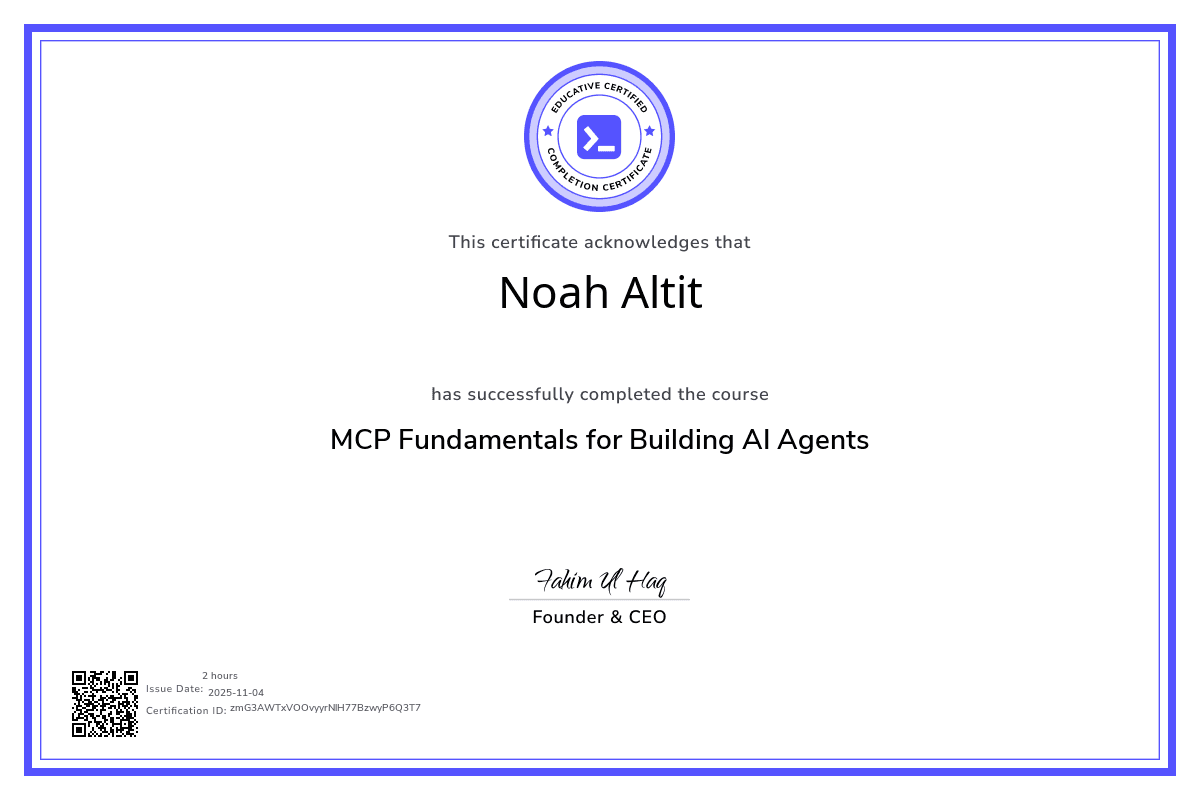MCP Fundamentals for Building AI Agents certificate
